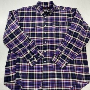 Ralph Lauren Big Shirt Mens Large Purple Plaid Cotton Button Down Long Sleeve